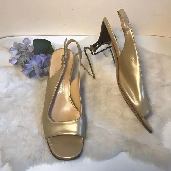 Ferragamo Slingback Leather Sandals Square Toe 6.5